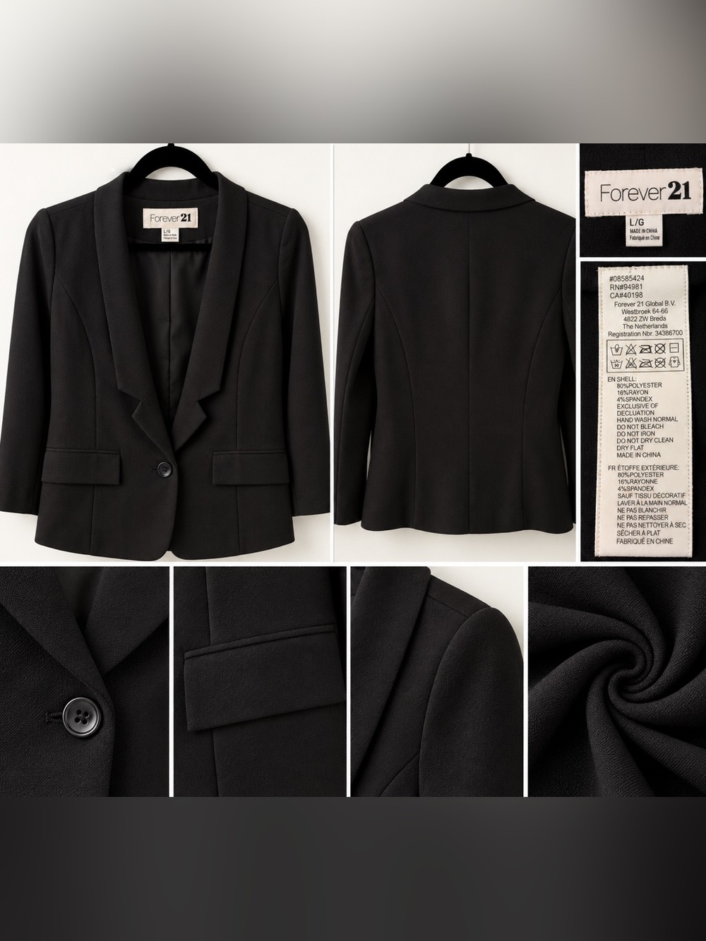 Forever 21 Women's Black Blazer Size Large Like New